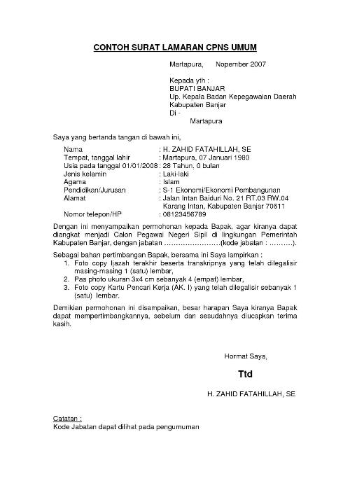 Contoh Surat Lamaran Kerja Di Perusahaan Sebagai Staf 