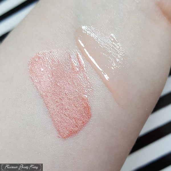 swatches on pale skin of Liquid Luxe Lipstick in 80 Shot Girl and Hef's Favourite Lip Gloss in 84 Ms. Playboy