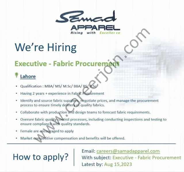 Samad Apparel Pvt Ltd Latest Jobs August 2023