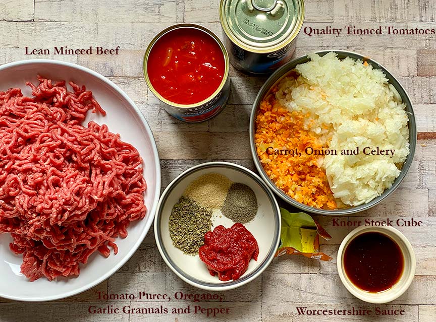 Bolognese sauce ingredients.