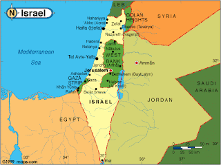 Map of Isreal with disputed territories and surrounding countries