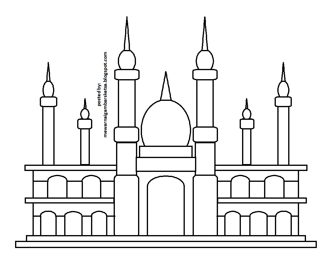 Image result for Sketsa mewarnai gambar masjid