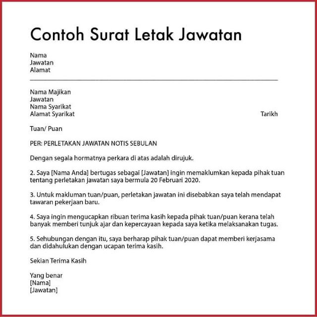 Surat Notis Behenti Kerja Kepada Pekerja