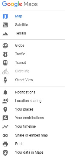 menu de google maps