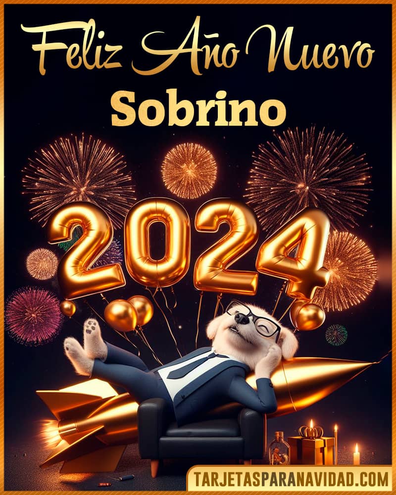 Tarjeta De Feliz Año Nuevo De Perro Gracioso Para Sobrino