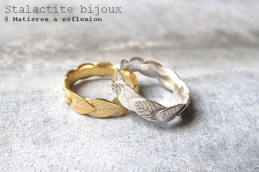 Bague feuille folk bijoux stalastite paris made in france argent plaqué or