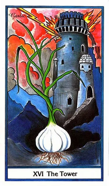 The Tower-Garlic- Herbal Tarot