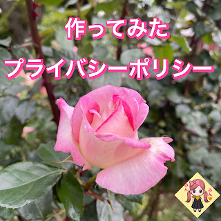 ピンクのバラの花にプライバシーポリシーの文字