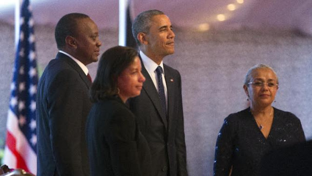 First Lady Margaret Kenyatta, President Obama, President Uhuru, and Obama's Secs 