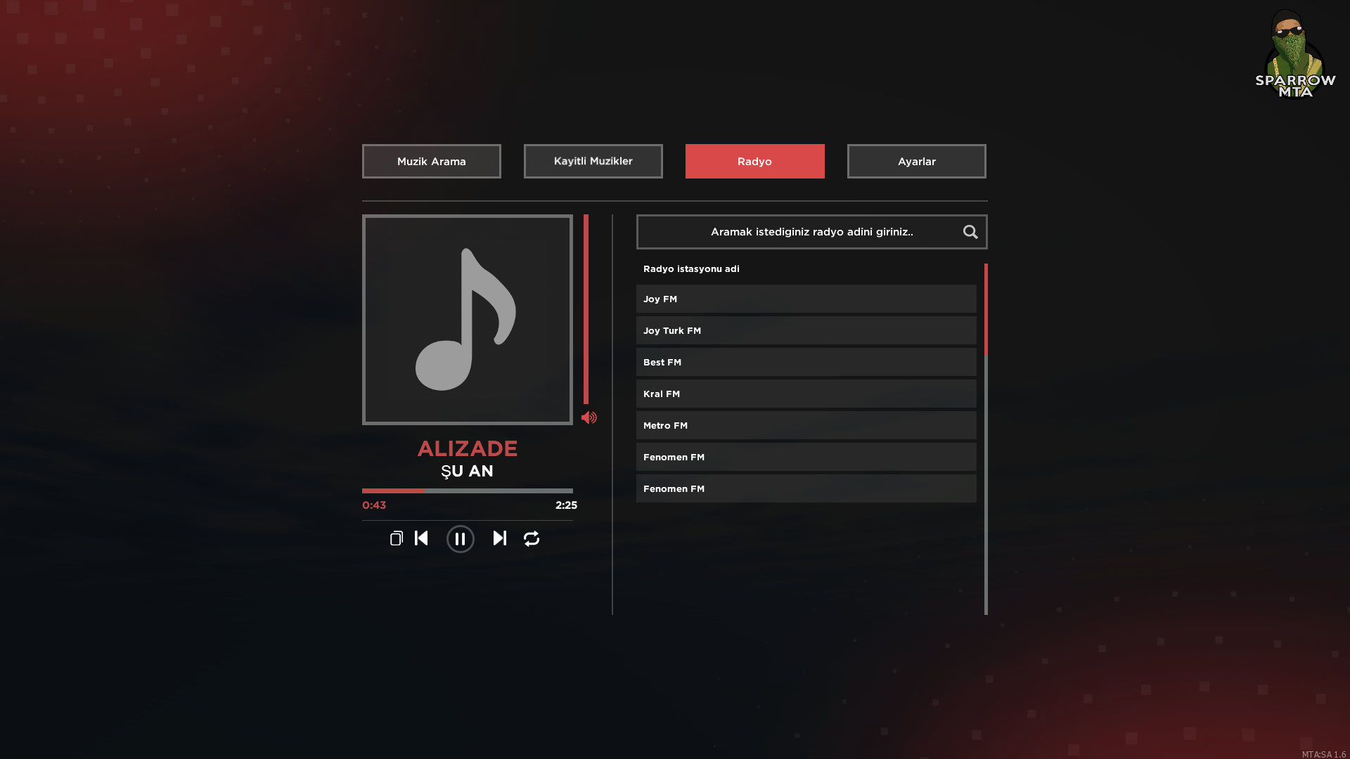 MTA:SA Müzik Arama ve Radyo Panel Script