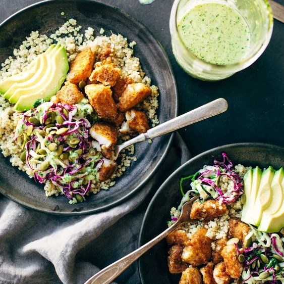 Spicy Fish Taco Bowls with Cilantro Lime Slaw #Dinner #EasyRecipe