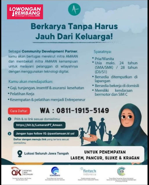 Lowongan Kerja Pegawai Lembaga Keuangan Amaan Rembang Penempatan Lasem Pancur Sluke Kragan