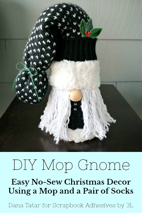 Easy No-Sew Christmas Mop Gnome Tutorial by Dana Tatar for Scrapbook Adhesives by 3L