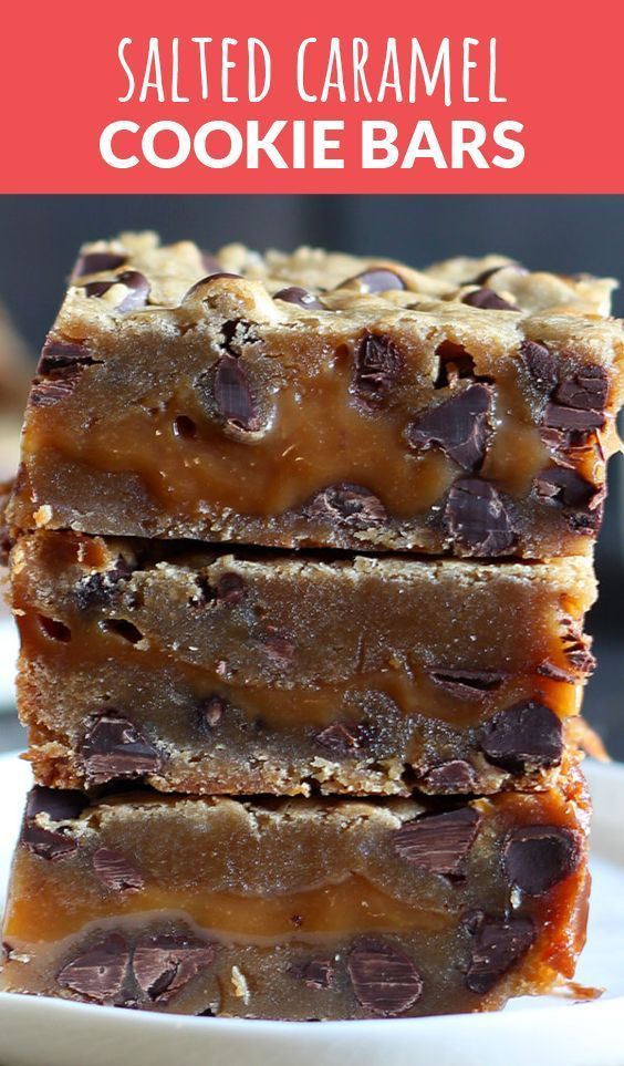 YUM!! Salted Caramel Cookie Bars feature two layers of chocolate chip cookie sandwiching a thick layer of easy salted caramel for the perfec..