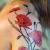 Poppy Women Shoulder Tattoo Designs with Rose Flowers