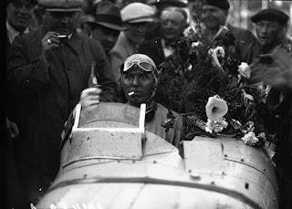 Varzi at the wheel of his Bugatti T51 after winning his duel with rival Tazio Nuvolari at Monaco in 1933