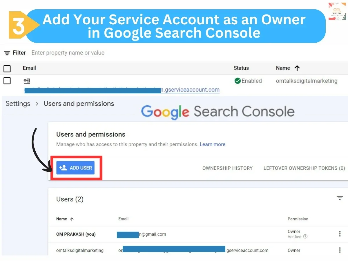 Add Your Service Account as an Owner in Google Search Console