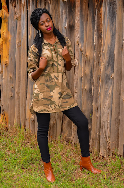 How To Wear The Camouflage Fashion Trend With  Patent Leather Boots