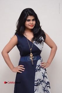 Telugu Actress Alekhya Stills in Blue Long Dress at Plus One ( 1) Audio Launch  0052.jpg
