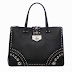 Prada Top Handle Bag in Black Saffiano Leather with Round Metal Studs B2752M