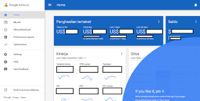 Tampilan Halaman Dashboard GOOGLE ADSENSE yang BARU