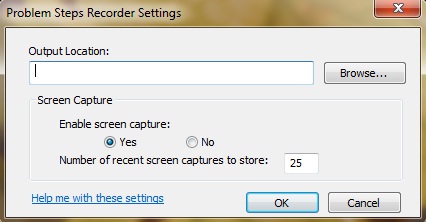 Problem Steps Recorder Settings