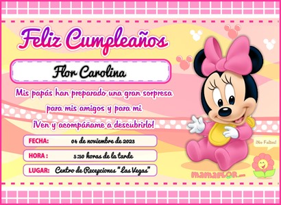Tarjeta De Cumpleanos De Minnie Mouse Bebe Invitaciones Para Imprimir Manualidades Mamaflor
