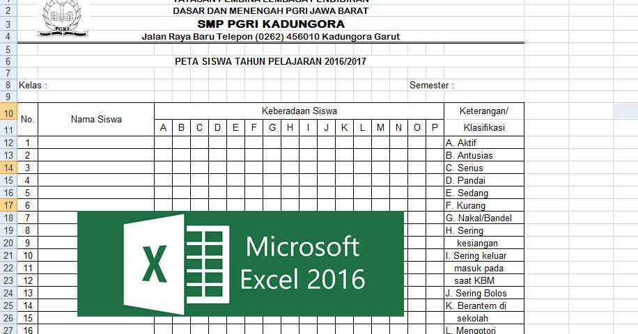 Contoh Format Peta Siswa di Kelas Format Excel Penunjang 