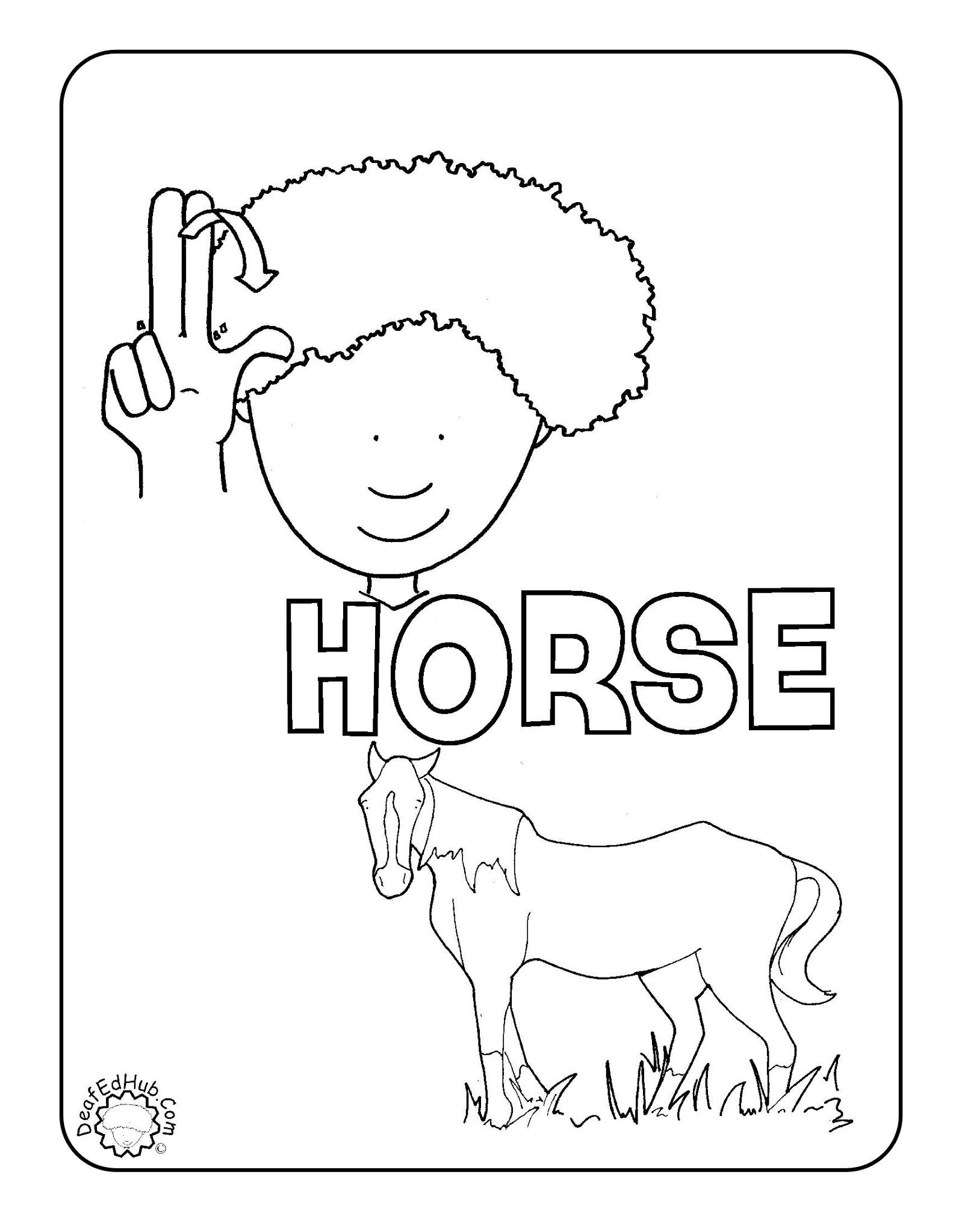 Asl Coloring Page For The Sign Horse