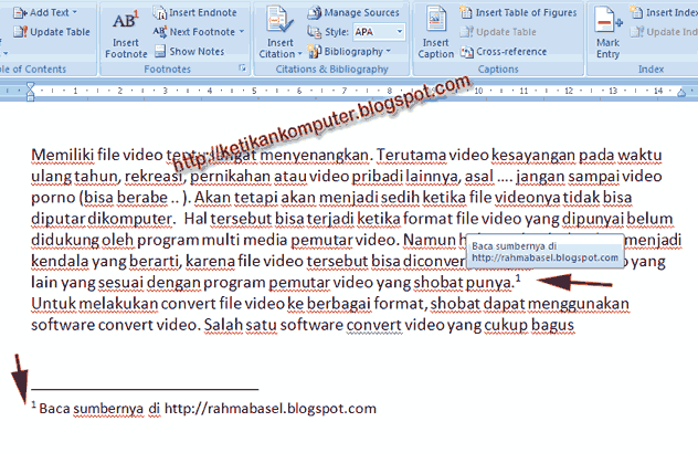 Cara membuat footnote  Catatan kaki di Word 2007 - Copy Vaste