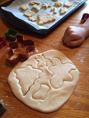 cookie cutters, salt dough ornaments, dough, cut outs, cookie sheet