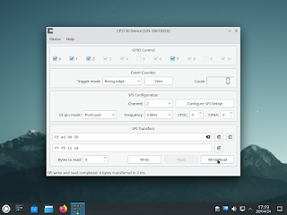 A versão 5.0 do CP2130 Commander a correr no Kubuntu 23.10 LTS.