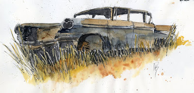 sketch sketchbook wrecking yard junk pen watercolor