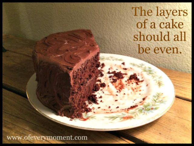 A partially cut double layer chocolate cake on a floral plate