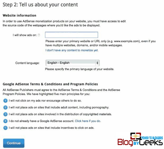 Enter your blog name to integrate with Google Adsense