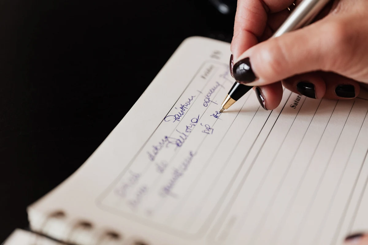 close-up of a daily planner