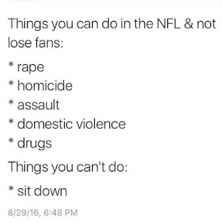 Things you can do in the nfl & not lose fans: *rape *homicide *assault *domestic violence *drugs Things you can't do: *sit down