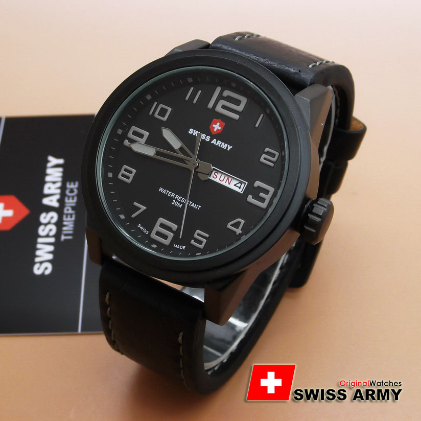 Jam Tangan Original Swiss Army SA6401M (Black Leather List Grey)