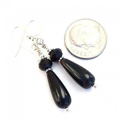 black and silver teardrop gemstone earrings