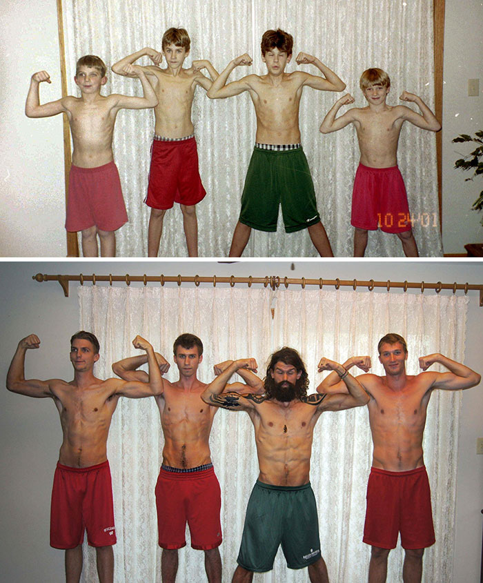 30 Beautiful Recreations Of Childhood Pictures - Four Brothers, Then And Now