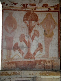 12C wall painting depicting the Garden of Eden in the Chapelle de Plaincourault, Indre, France. Photographed by Susan Walter. Tour the Loire Valley with a classic car and a private guide.