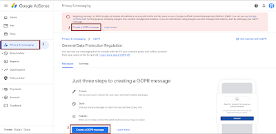 Mengatur GDPR Message di Adsense