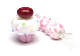 Lampwork Glass Cupcake Bead Set