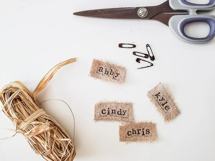 raffia and rusty safety pins