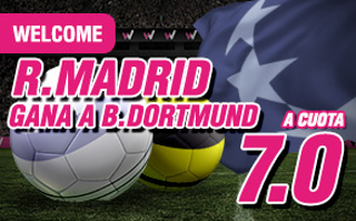 wanabet Real Madrid gana Dortmund cuota 7 + 150 euros 27 septiembre