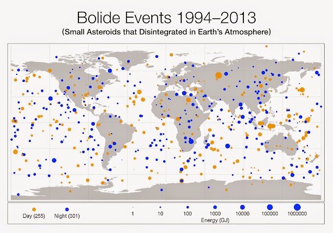 NASA faz um mapa com a frequência de impactos de pequenos asteróides na Terra