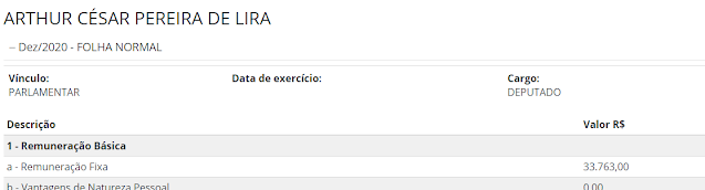 ARTHUR CÉSAR PEREIRA DE LIRA Salario deputado