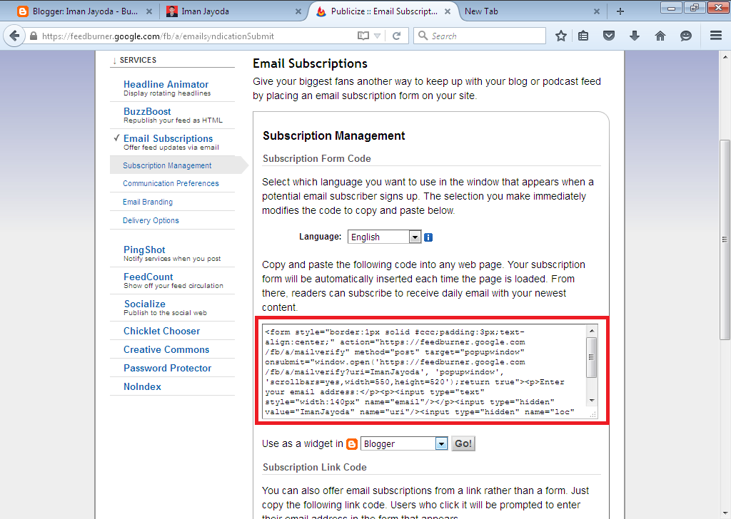 Cara Membuat Widget Subscribe di Blog ~ Iman Jayoda