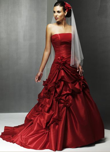 Red Strapless Ruffle Wedding Dress Style