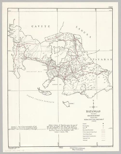 A United States OSS map of Batangas, created 1945.